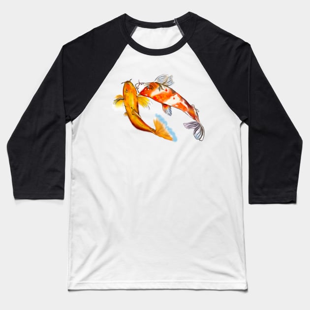 Best fishing gifts for fish lovers 2022. Koi fish pair couple swimming Baseball T-Shirt by Artonmytee